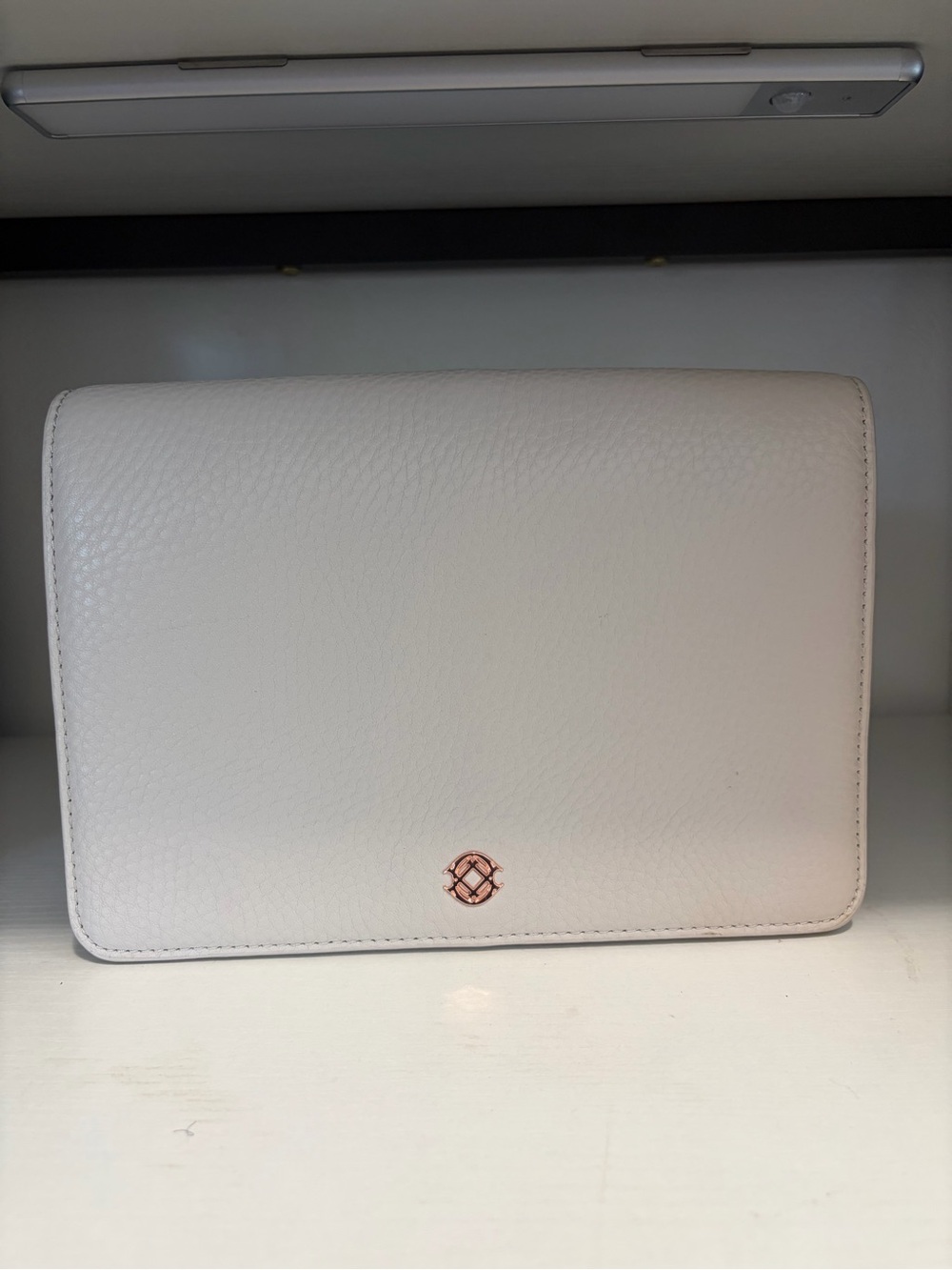 Dagne Dover White Leather Crossbody Bag with Rose Gold Accent